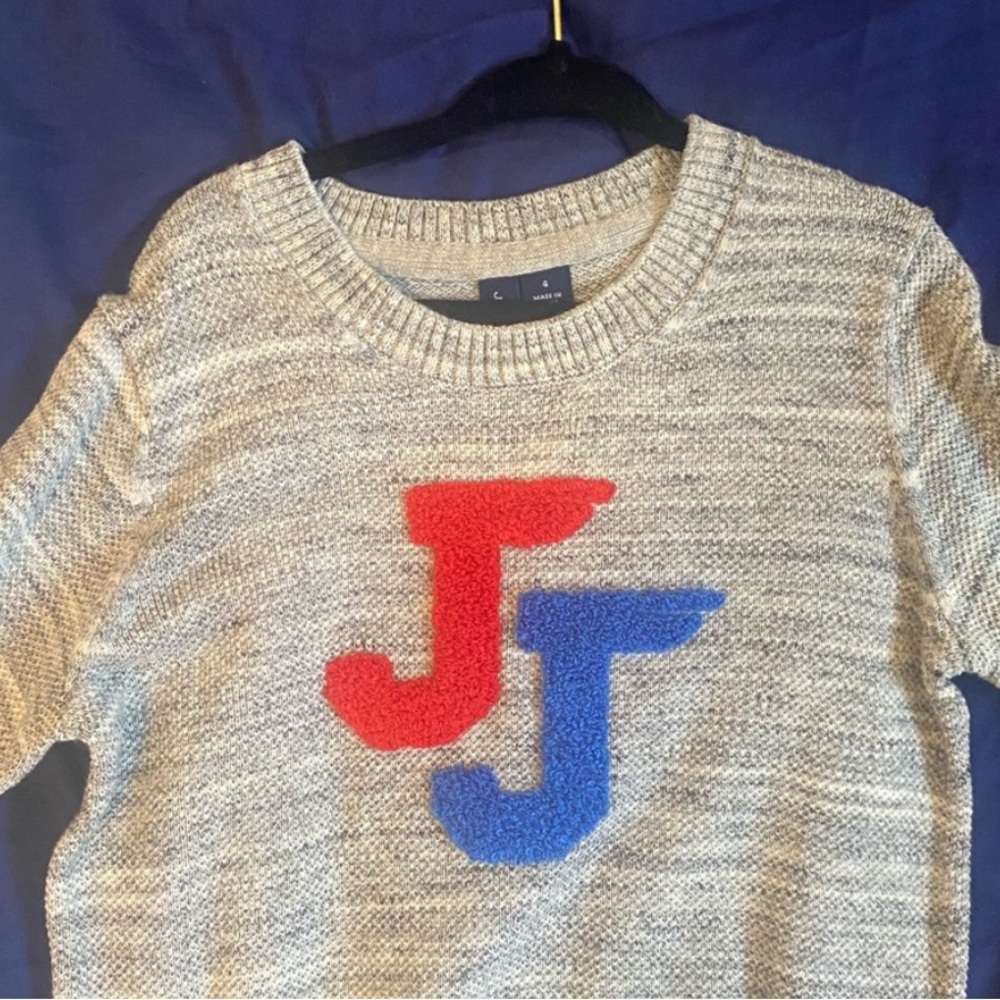 Janie and Jack Gray Sweater with Red and Blue JJ Design